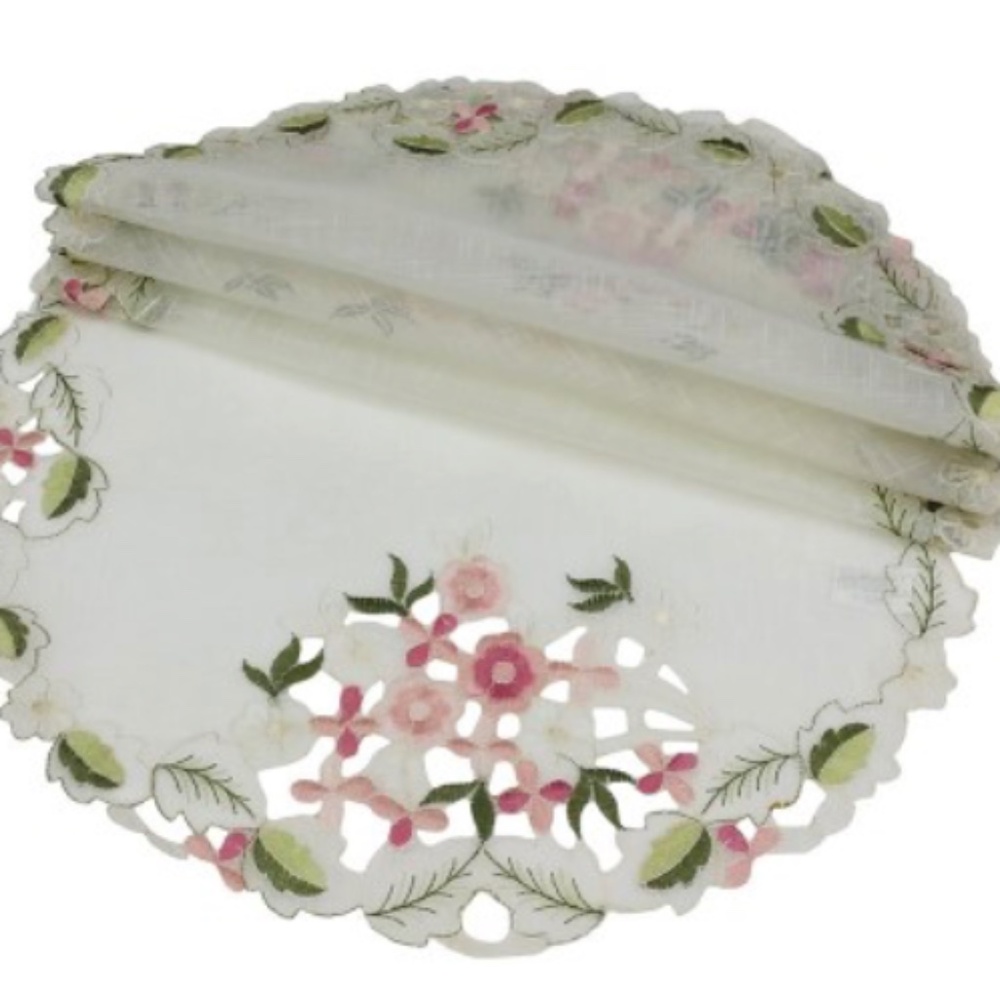 Xia Home Fashions Fairy Garden Embroidered Cutwork Round Doily - Set of 4, 12" X